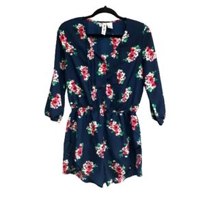 Mimi Chica Blue Floral Romper Shorts sz M